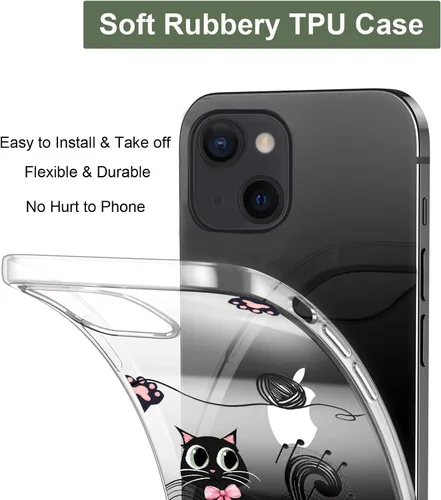 Vista 5 de Unov Funda para iPhone 14 iPhone 13, transparente con diseño, ajuste delgado, buen agarre, funda para teléfono en relieve, cubierta protectora a