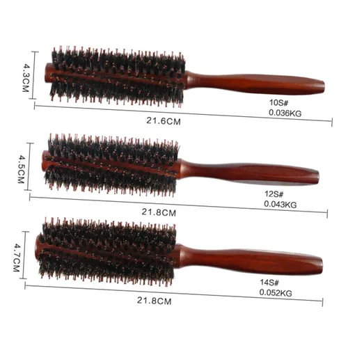 Vista 5 de FRCOLOR Cepillo de pelo redondo peine para las mujeres de sarga mango de madera de secado de pelo peinado herramienta de rizado color al azar