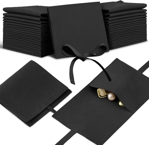 Vista 8 de Lothee 40 piezas de bolsa de joyería de microfibra de 8x8 cm, bolsas de regalo pequeñas de lujo con lazo de microfibra para embalaje de pulseras