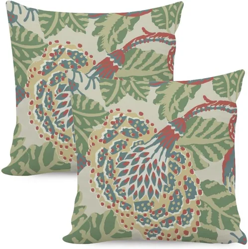 Vista 18 de Juego de 2 almohadas coloridas de estilo chinoiserie, color rosa intenso, azul real, peonía, floral, blanco, lino, estilo chinoiserie, para sofá