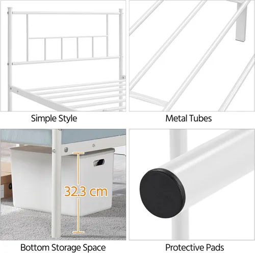 Vista 4 de Yaheetech Base de cama de metal de tamaño Individual de 13 pulgadas con cabecera y plataforma de estribo, Base de cama con almacenamiento,