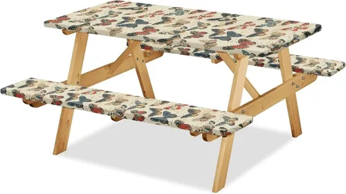 Vista 29 de Funda de mesa de picnic con fundas de banco, resistente al viento, resistente a las manchas, mantel de camping y accesorios de viaje, juego de 3