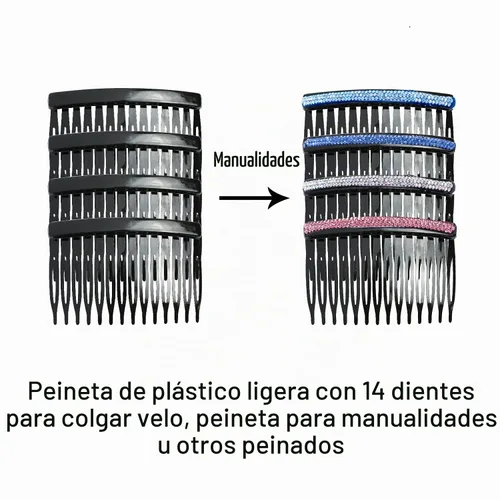 Vista 5 de Cinaci Paquete de 30 peines laterales pequeños de plástico transparente blanco negro marrón con 14 dientes para manualidades, tocados decorativos