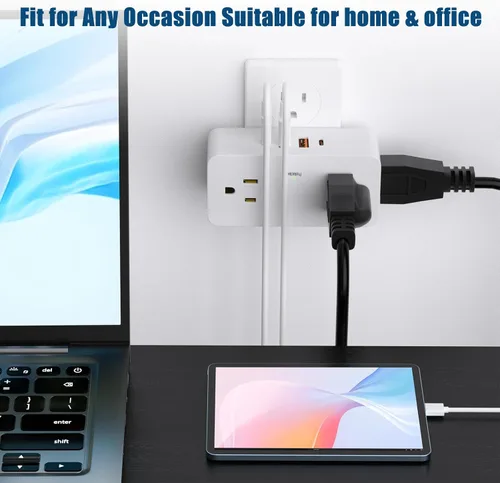 Vista 7 de Extensor de salida de protección contra sobretensiones con enchufe giratorio, extensor de salida de enchufe múltiple con 4 divisores y 2 puertos USB