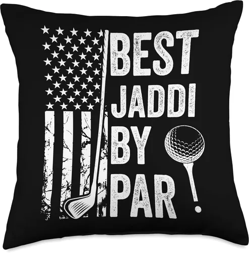 Vista 4 de Best Dad By Par Golfing Apparel by AlphaONE Best Jaddi by Par USA Flag Father's Day Golfing Dad Throw Pillow, 16x16, Multicolor