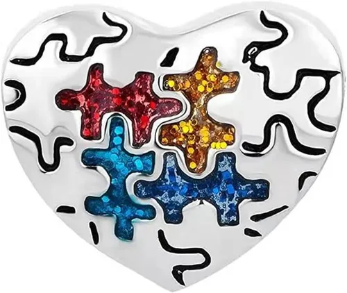 Vista 3 de KunBead Dijes de cuentas de corazón para autismo compatibles con pulseras Pandora, Cobre, vidrio