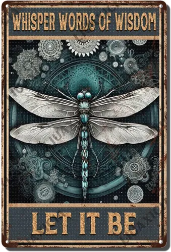 Vista 9 de LIUAXICIA Letrero de estaño vintage divertido con texto en inglés «Into The Forest I go to Lose My Mind and Free My Soul Dragonfly», letrero