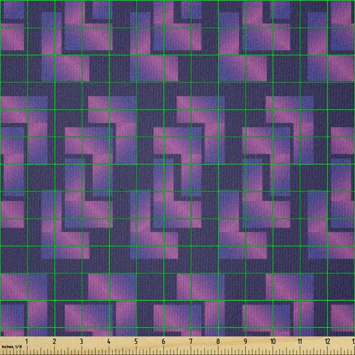 Vista 2 de Ambesonne Tela Synthwave por The Yard, degradado de tono morado con formas geométricas cúbicas futuristas, tela de punto elástico para costura