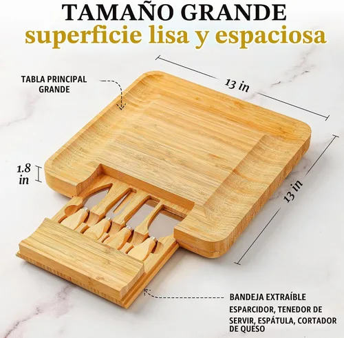 Vista 3 de Zulay Kitchen Juego de tablas de queso de bambú de alta calidad, juego de tablas de embutidos de bambú extra gruesas con juego de 4 cuchillos, tabla