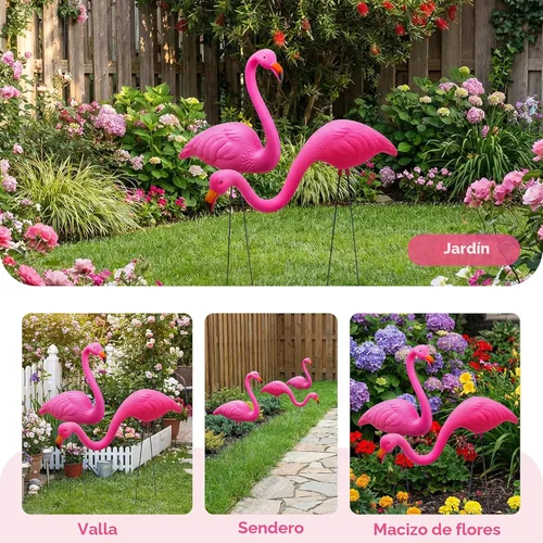 Vista 5 de JOYIN Juego de 2 pequeñas estacas de adorno de flamenco rosa para patio, mini estatua de flamenco de plástico con patas de metal para aceras