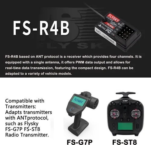 Vista 2 de GoolRC Receptor Flysky FS-R4B, receptor de 4 canales de 2.4 GHz, protocolo ANT, salida PWM de antena única, compatible con transmisor de radio