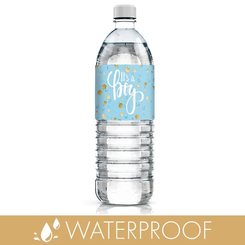 Vista 4 de Etiquetas para botellas de agua con texto en inglés "It's a Boy" (24 calcomanías)