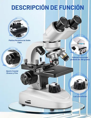 Vista 6 de Microscopio compuesto binocular 40X-2000X, microscopio profesional de grado de investigación con platinas mecánicas duales y perillas coaxiales