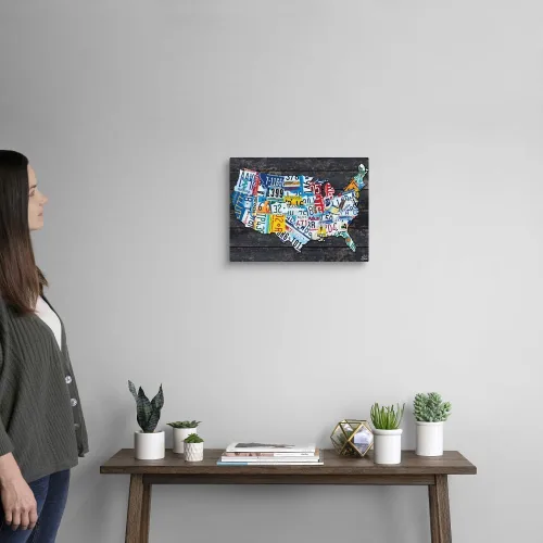 Vista 2 de CANVAS ON DEMAND Lienzo decorativo para pared con mapa de matrícula de Estados Unidos, por Brittney Hallowell, contemporáneo, decoración del hogar