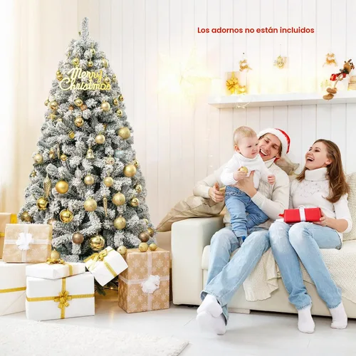 Vista 9 de COSTWAY Árbol de Navidad flocado de nieve de 6 pies, pino artificial con bisagras Blanco