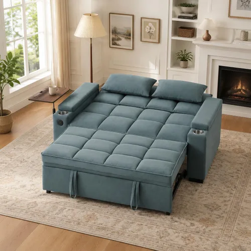 Vista 13 de Eafurn Sofá cama convertible de felpilla capitoné 3 en 1 de 65 pulgadas Café - 65