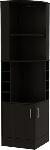 Vista 7 de FM FURNITURE The Seattle - Armario esquinero para bar con 3 estantes abiertos, estante de cristal, 8 cubos de botellas y puertas dobles, color negro