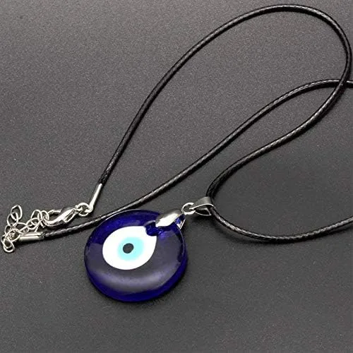 Vista 5 de Flzaitian Collar de ojo malvado, cuerda de cuero de cristal azul para mujer, collar de protección de la suerte