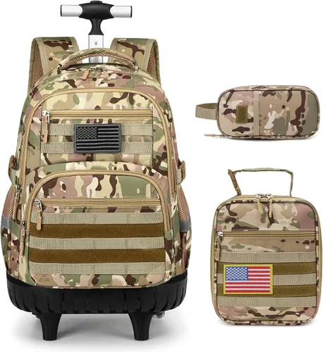 Vista 10 de Mochila con ruedas de camuflaje para niños, Camuflaje Blackgray