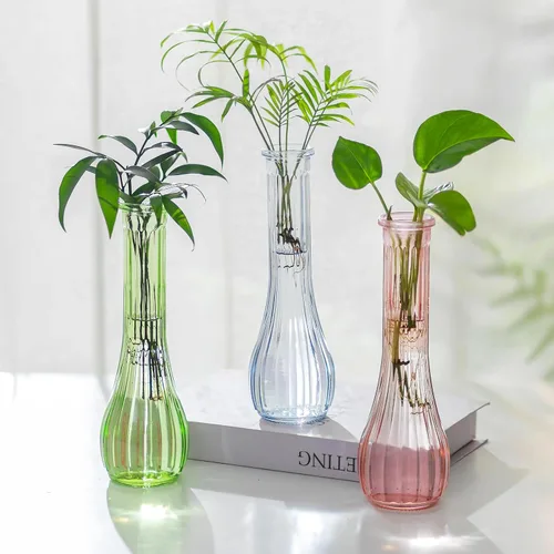 Vista 10 de NUPTIO Glass Bud Vases Centerpiece Bulk, 8.5" Tall, Clear, Set of 3