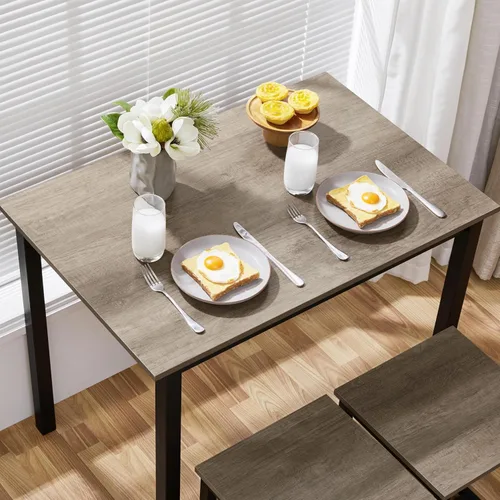Vista 9 de Yaheetech Juego de mesa de comedor de 3 piezas - Juego de mesa y sillas para cocina para 2 - Mesa compacta con 2 taburetes y diseño que ahorra Gris