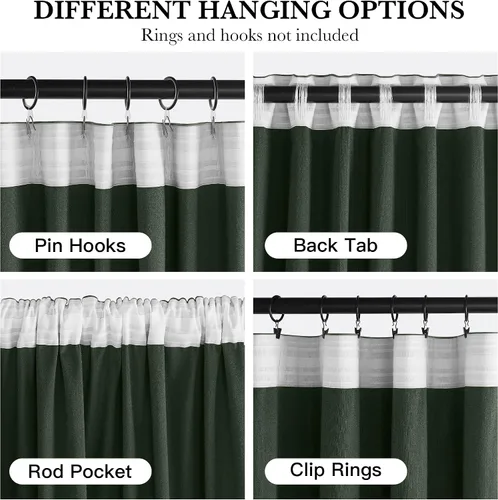 Vista 2 de RYB HOME Cortinas elegantes de terciopelo verde de 63 pulgadas de largo, bloqueo de luz, aislamiento térmico, elegantes cortinas de terciopelo