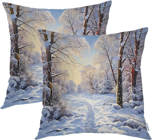 Vista 49 de Batmerry Fundas de almohada de bosque de arce otoñal, casas de sillas de madera, hojas amarillas, fundas de almohada decorativas, impresión digital