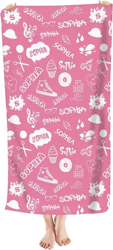 Vista 17 de Toalla de playa personalizada de dinosaurio para niños, bebés, niños y niñas con nombre de 30 x 56 pulgadas, toalla de baño con nombre personalizado