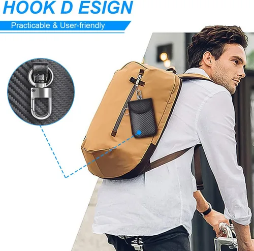 Vista 6 de Bolsa Faraday 2Pack de Fibra de Carbono - Protector de Llave con Bloqueo de Señal RFID y Almacenamiento de Tarjetas, Estuche de Seguridad Antirrobo