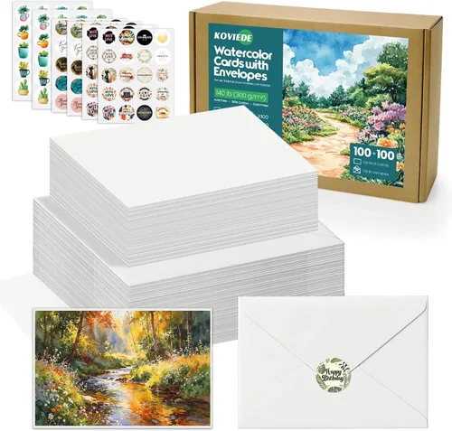 Vista 9 de Paquete de 30 tarjetas de acuarela en blanco con sobres de 4 x 6 pulgadas