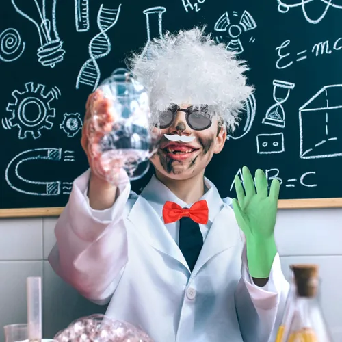 Vista 5 de Yewong Disfraz de científico loco para niños, peluca de laboratorio para proyectos escolares de Halloween