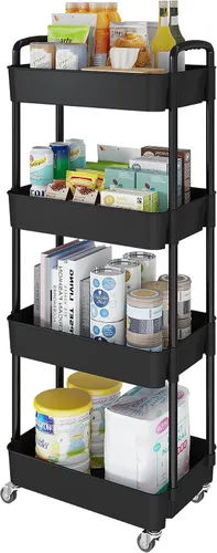 Vista 10 de Carritos de Almacenamiento de 3 Niveles Laiensia, Carrito Rodante Utilitario Multifunción Organizador de Almacenamiento de Cocina, Carrito
