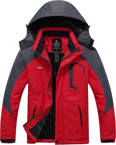 Vista 6 de wantdo Chaqueta de esquí impermeable de montaña para hombre, chaqueta de lluvia resistente al viento, abrigo cálido con capucha para invierno