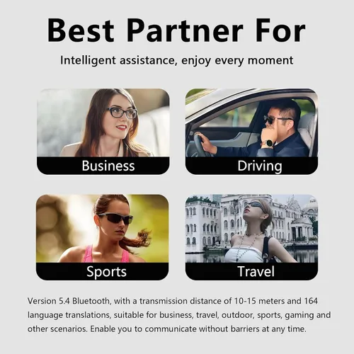Vista 4 de Gafas de Traducción con IA, Gafas Inteligentes para Mujeres y Hombres, Bluetooth con Chat GPT, 164 Idiomas, Lente Resistente a Luz Azul y UV