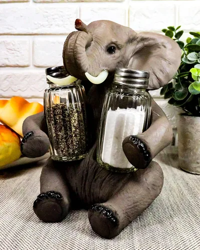 Vista 8 de Ebros Gift Safari africano elefante decorativo de cristal salero y pimentero titular figura decoración 7 "H elefantes cocina bar comedor acento