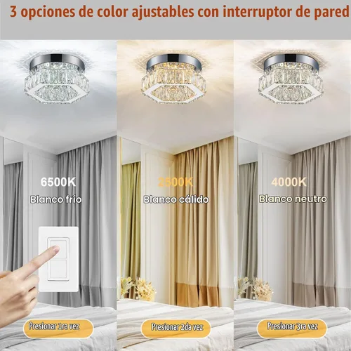 Vista 2 de Mini Candelabros LED con Cristales, Luz de Pasillo, Candelabro de Dormitorio, Luminarias para Baño Cocina Oficina