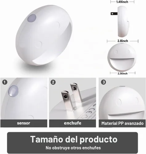 Vista 6 de VAVOFO Luz nocturna LED con sensor automático, paquete de 4, 2900-3200K blanco cálido, diseño de cara sonriente, lámpara de noche de pared