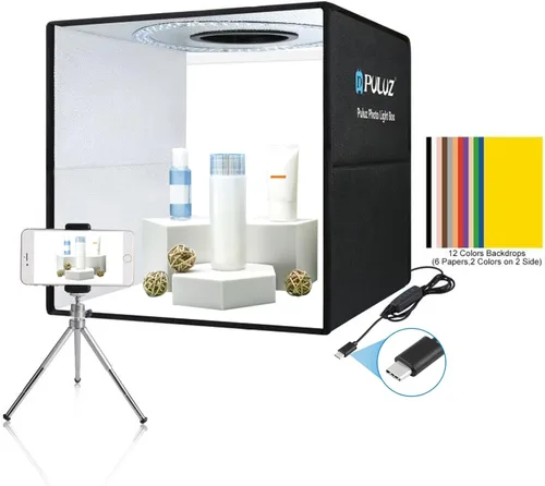 Vista 9 de PULUZ - Caja de estudio fotográfico, mini caja de luz plegable, anillo de luz LED, portátil, estudio fotográfico, fotografía, tienda de campaña, kit