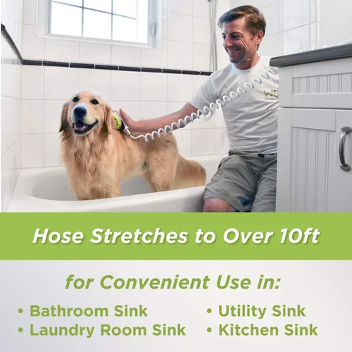 Vista 7 de Wondurdog Accesorio rociador para fregadero de lavado de perros con protector contra salpicaduras y dientes de goma. Se adapta a grifos de cocina