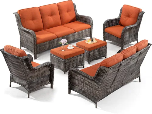 Vista 32 de Juego de 2 sillas de patio giratorias de 360 grados para exteriores y mesa auxiliar a juego – 3 sillas deslizantes de mimbre para patio con cojines