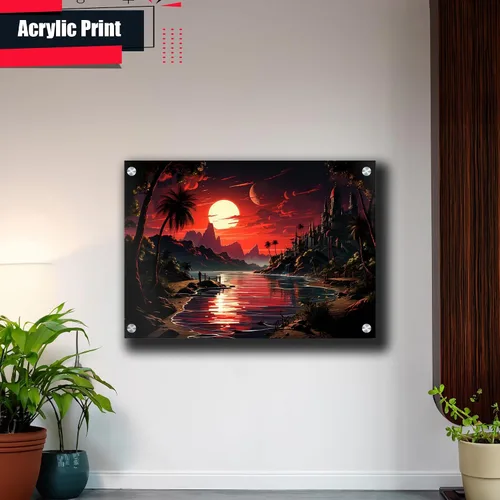 Vista 4 de Neon Sunset Vibes Florida Synthwave Sunset Framed poster Print, Retro Miami Style Wall Art, Wall Art, Home Decor