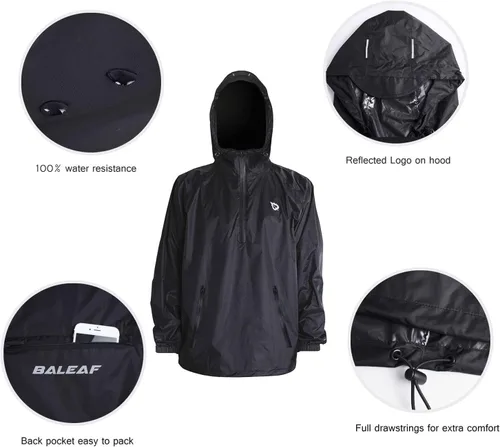 Vista 4 de BALEAF Chaqueta ligera para hombre para correr senderismo impermeable con capucha rompevientos con capucha y con capucha