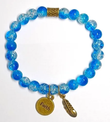 Vista 2 de Faith Based Stretchy Crackle Beaded Bracelet with Bronze Charm