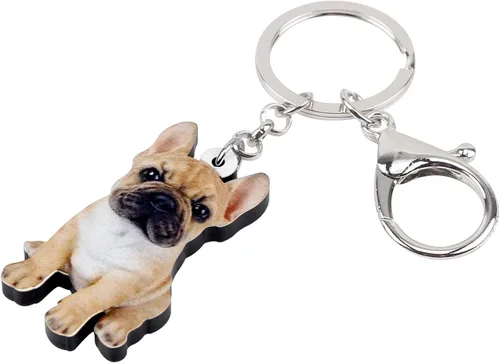 Vista 2 de NEWEI - Llaveros de acrílico para perro, diseño de bulldog francés