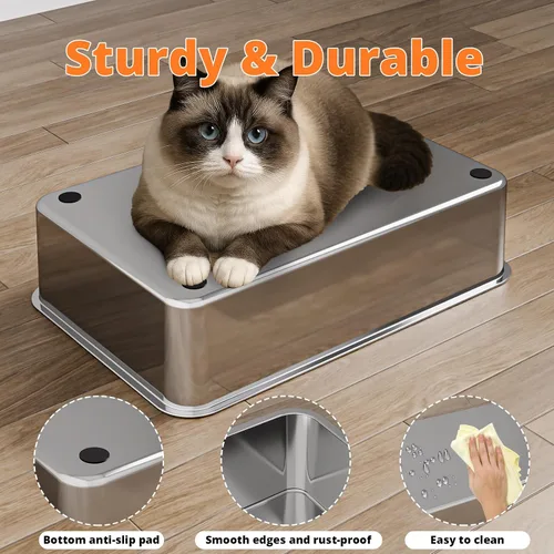 Vista 9 de Oneluck XXL - Caja de arena para gatos de acero inoxidable con tapa Negro