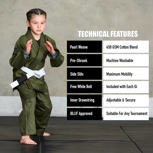 Vista 4 de Elite Sports Kids BJJ GI - Kimono brasileño Jiujitsu Gi con tela preencogida y cinturón, para niños y jóvenes, aprobado por la IBJJF
