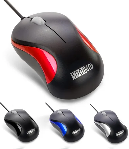 Vista 9 de SOONGO - Mouse USB para computadora, 2 unidades, ergonómico, óptico, con cable, para oficina y hogar, compatible con computadora, laptop, PC