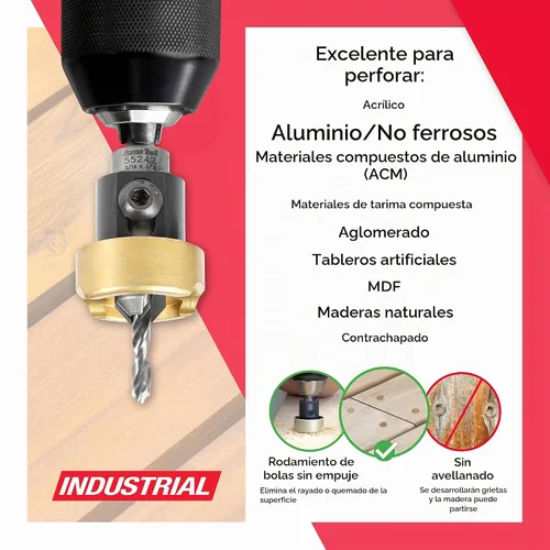 Vista 3 de Amana Tool Avellanador de 82 Grados con Broca con Tope de Profundidad y Rodamiento de Bolas Sin Empuje, 55242, 1/2 D x 3/16 Diámetro de Broca x