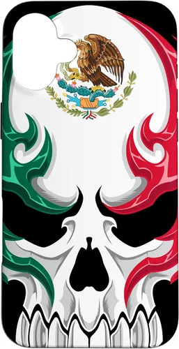 Vista 23 de Funda para iPhone 17 con diseño de bandera de México, diseño tribal de calavera mexicana