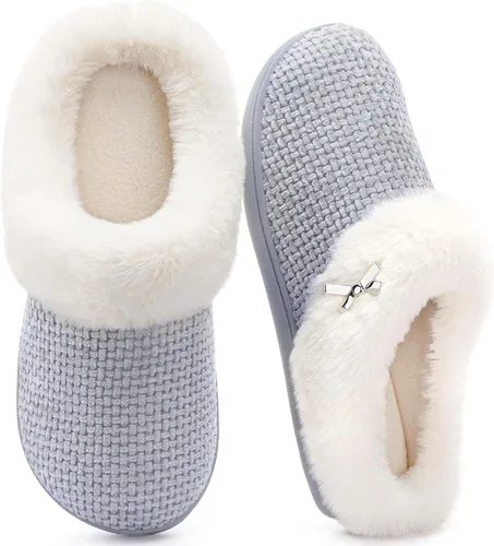 Vista 12 de ULTRAIDEAS Pantuflas cálidas de invierno para mujer, de espuma viscoelástica con forro polar cómodo, mullido, para interiores y exteriores Negro